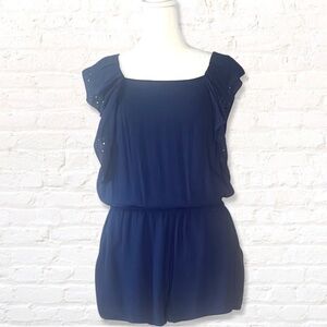 RACHEL by Rachel Roy Eyelet Ruffle Sleeves Romper Size S Navy Blue